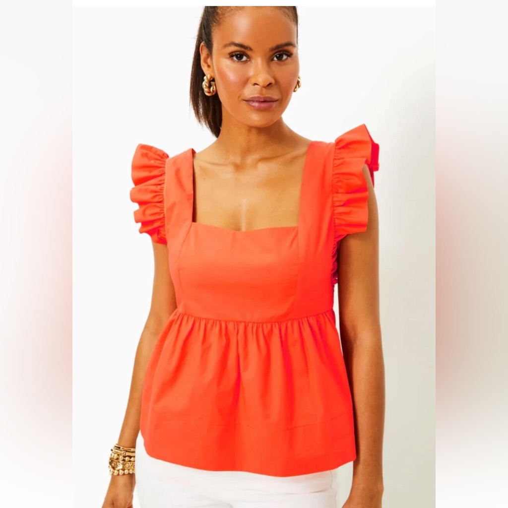 Lilly Pulitzer Tiana Babydoll Cotton Top Flamingo Feather Size 16 Nwt